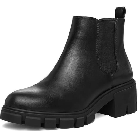 Women's Platform Chelsea Boots Lug Sole Slip On Chunky Block Heel Ankle Booties - Picture 7 of 7